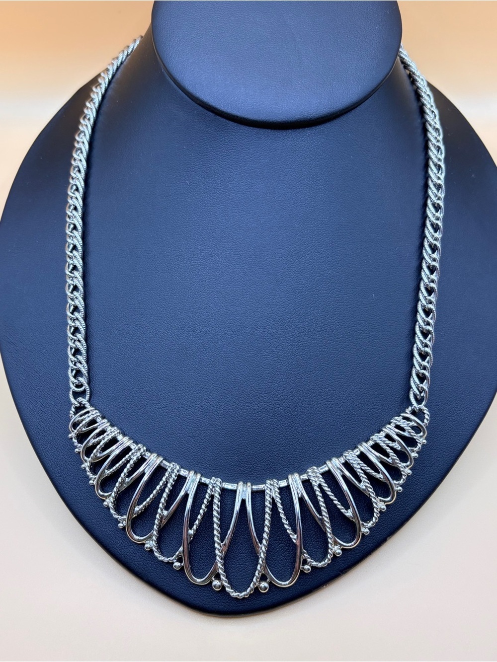 Avon Vintage Silver Tone Metal Bib Necklace